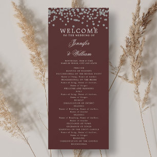Classic Wedding Program Confetti Silver Burgundy  Invitation