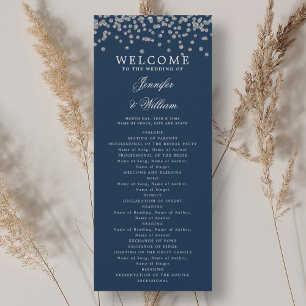 Classic Wedding Program Confetti Silver Navy  Invitation