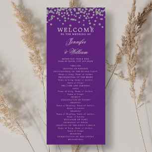 Classic Wedding Program Confetti Silver Purple  Invitation