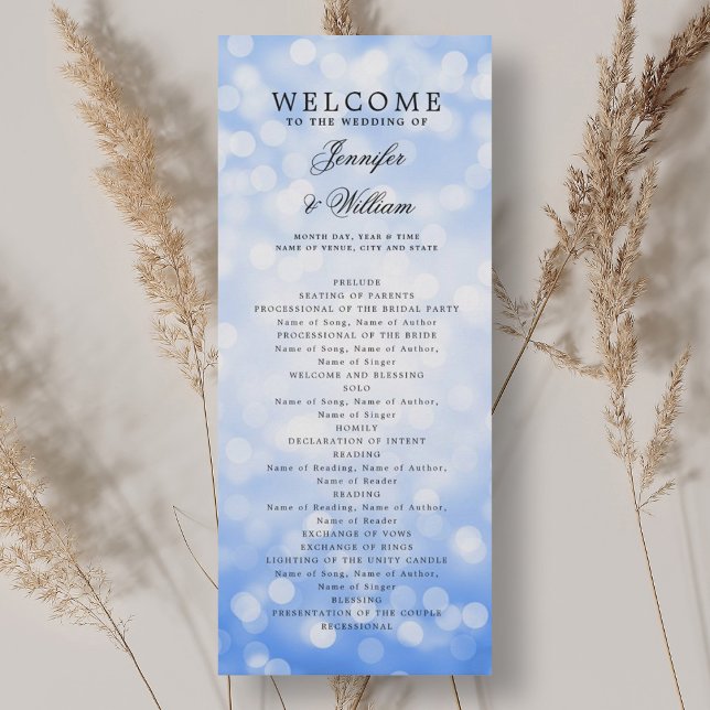 Classic Wedding Program Navy Blue Bokeh Lights Invitation (Classic Wedding Program Navy Blue Bokeh Lights)
