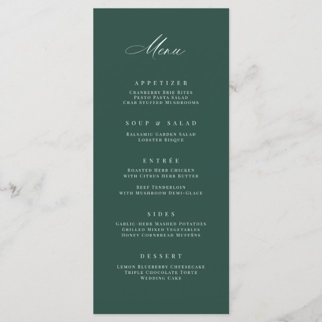 Classic Wedding Reception Party Meal Menu Card (Front)