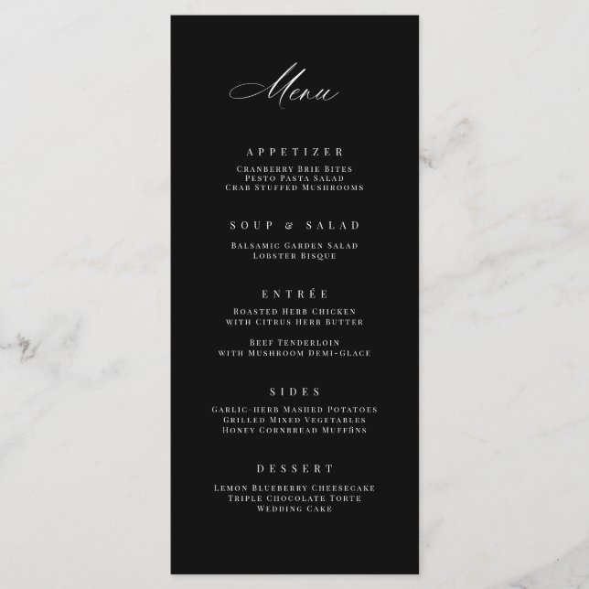 Classic Wedding Reception Party Meal Menu Card (Front)