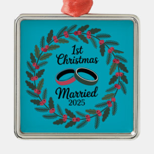 Classic Wedding Rings Wreath 1st Christmas Metal Tree Decoration