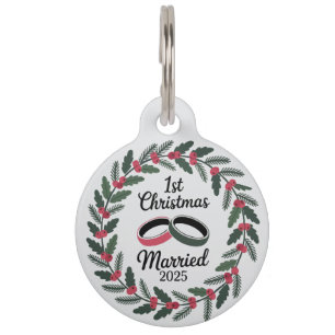 Classic Wedding Rings Wreath 1st Christmas Pet Tag