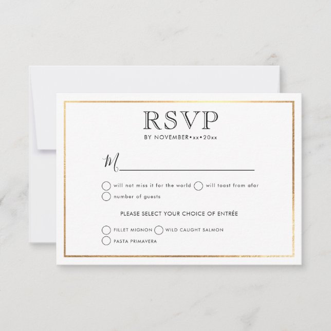 Classic Wedding RSVP Stylish|Gold Frame Announcement (Front)