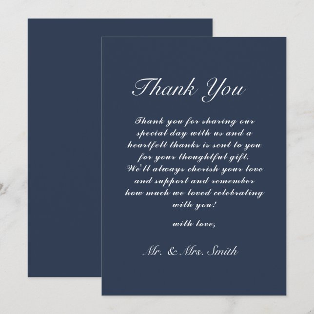 Classic Wedding Thank You Card Navy Blue (Front/Back)