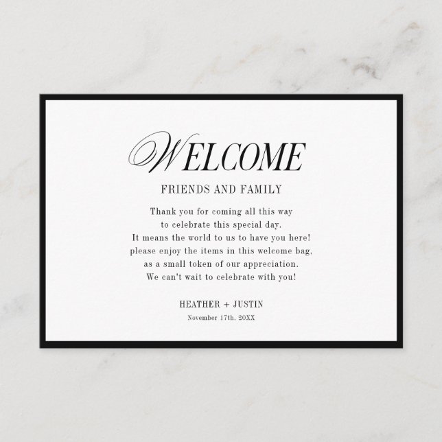 Classic Wedding Welcome Gift Bag Place Cards (Front)