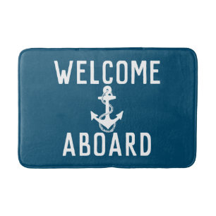 classic WELCOME ABOARD typography   Bath Mat