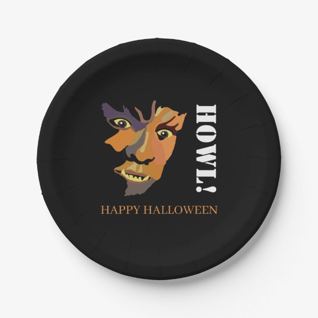 Classic Werewolf, Happy Halloween Paper Plate (Front)