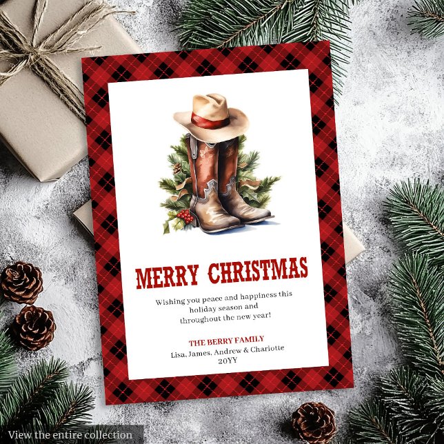 Classic Western Plaid Buffalo Xmas Greeting Card (Classic Western Plaid Buffalo Xmas Greeting Card)