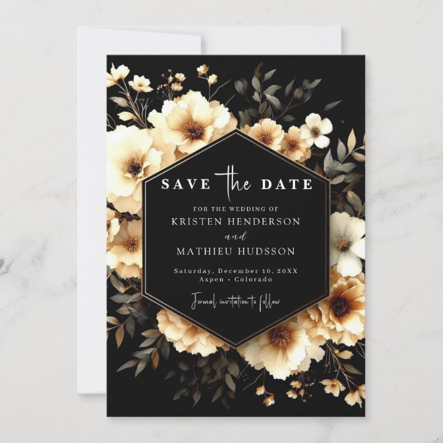 Classic Whimsical Gold and Black Wedding Save The Date (Front)