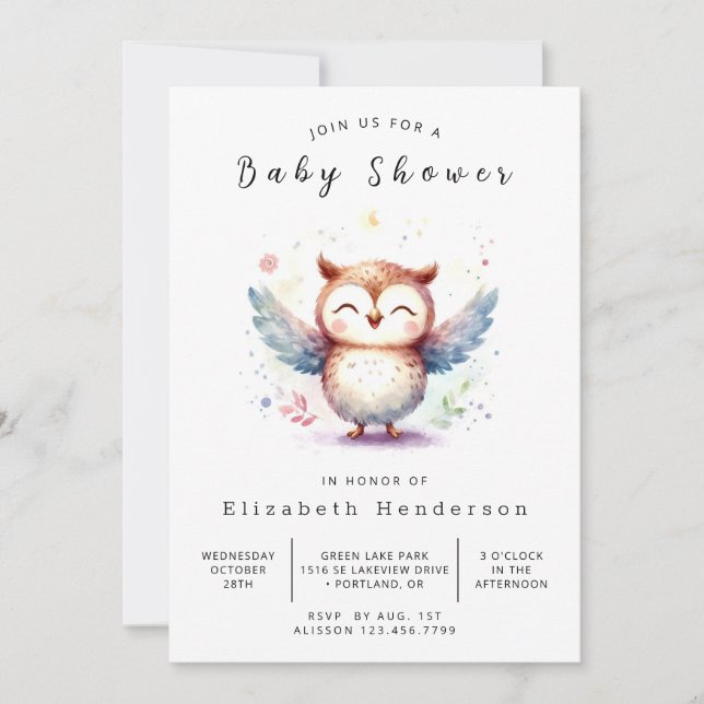 Classic Whimsical Owl Baby Shower Invitation (Front)