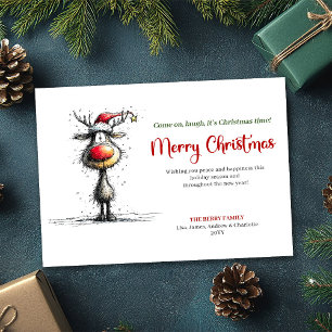Classic Whimsical Reindeer Christmas Greeting Holiday Card