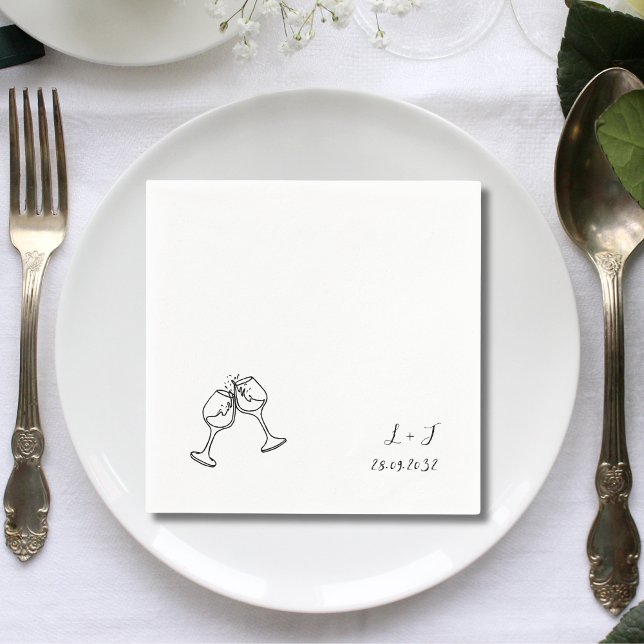 Classic Whimsical Wine Glasses Initials Wedding Napkin (Creator Uploaded)