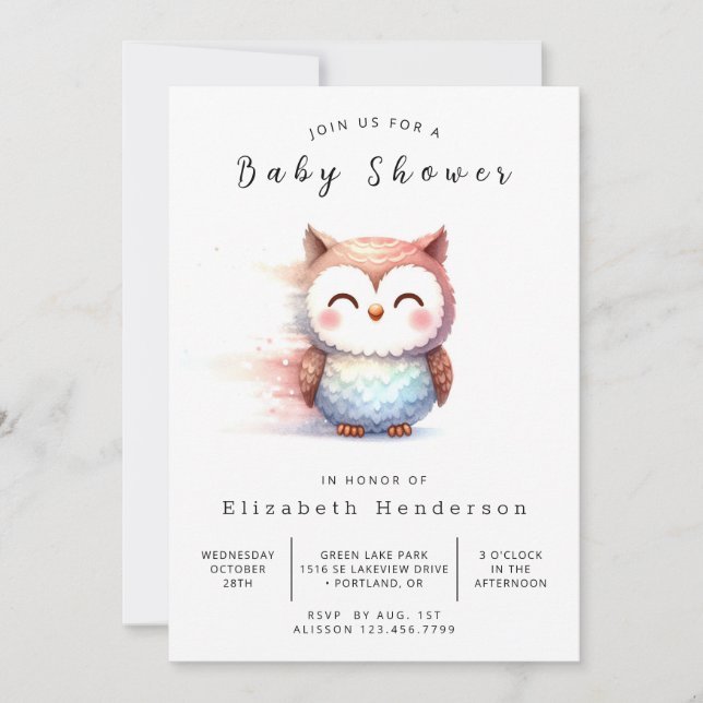 Classic Whimsy Owl Baby Shower Invitation (Front)