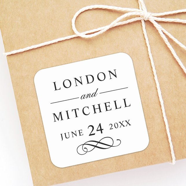 Classic White and Black Monogram Wedding Square Sticker (Creator Uploaded)