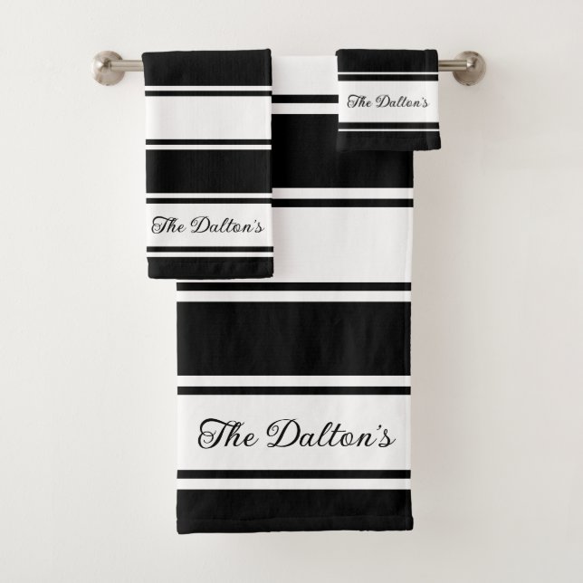 Classic White and Black Stripes Bath Towel Set (Insitu)