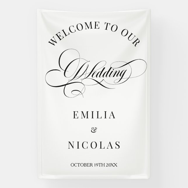 Classic White and Black Wedding Welcome Sign (Vertical)
