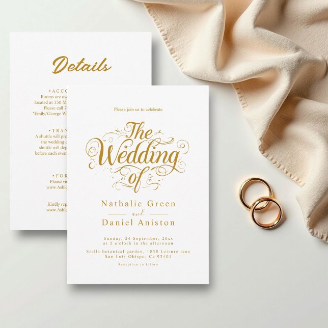 Classic White and Gold Calligraphy Script Wedding Invitation (Creator Uploaded)