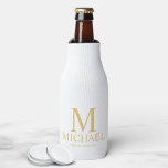 Classic White and Gold Personalised Groomsman Bottle Cooler<br><div class="desc">Classic White and Gold Personalised Groomsman Gifts featuring personalised monogram, groomsman's name and title in classic serif font style. Also perfect for Best Man, Father of the Bride and more. Please Note: The foil details are simulated in the artwork. No actual foil will be used in the making of this...</div>