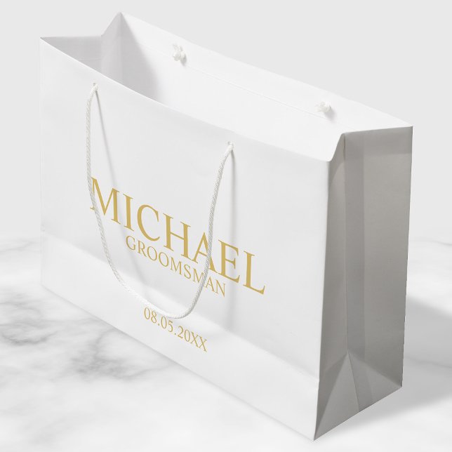 Classic White and Gold Personalised Groomsman Large Gift Bag (Creator Uploaded)