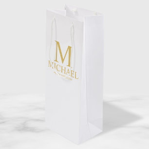 Classic White and Gold Personalised Groomsman Wine Gift Bag