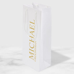Classic White and Gold Personalised Groomsman Wine Gift Bag