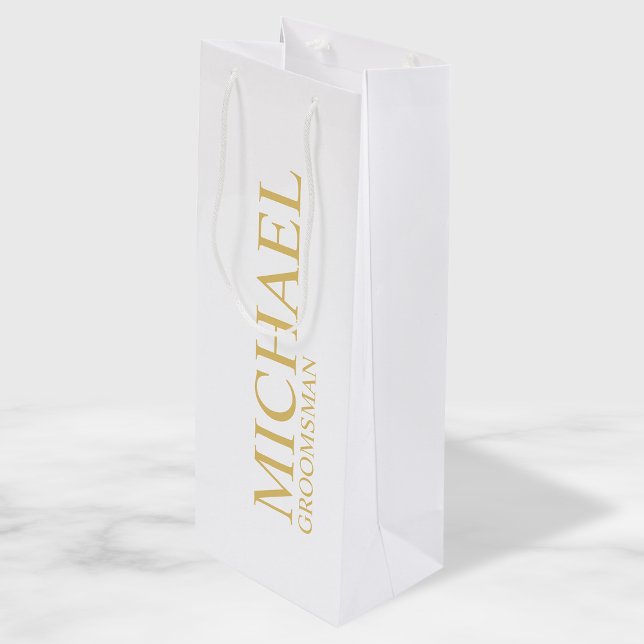 Classic White and Gold Personalised Groomsman Wine Gift Bag (Creator Uploaded)