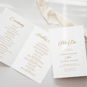 Classic White and Gold We Do Folded Wedding Programme