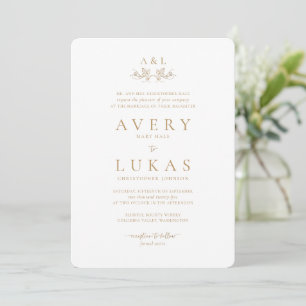 Classic White and Gold Wedding Invitation