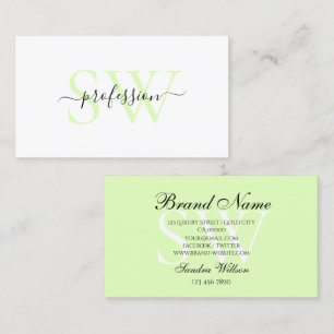 Classic White and Light Pastel Mint with Initials Business Card