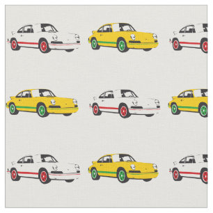 Classic White and Yellow Sports Car Fabric