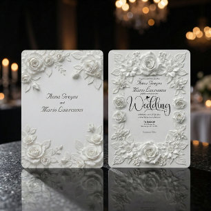 Classic White Bas Relief Faux Embossed Floral  Invitation