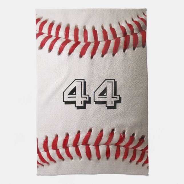 Classic White Baseball with Custom Jersey Number Tea Towel (Vertical)