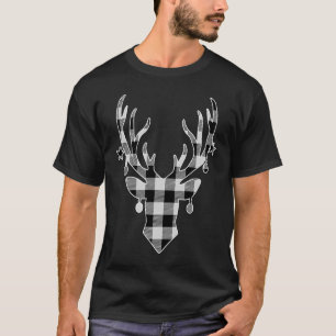 Classic White & Black Christmas Buffalo Plaid Rein T-Shirt
