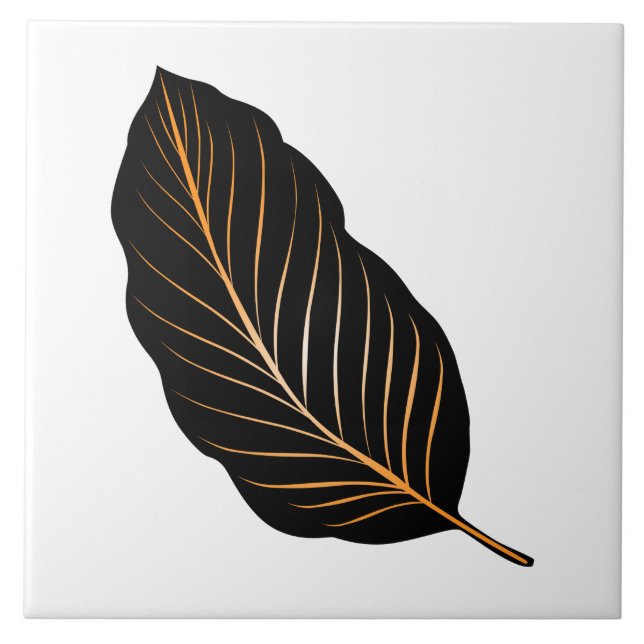 Classic White Black Gold Foil Leaf Ceramic Tile (Front)