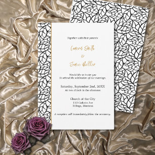 Classic White & Black Leaf Pattern Border Wedding Invitation