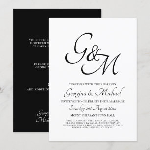 Classic White Black Monogram Wedding Invitation