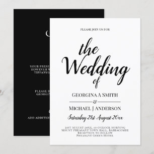 Classic White Black Typography Wedding Invitation