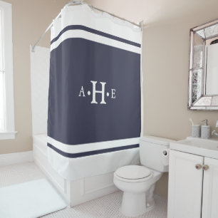 Classic White Border Monogram Custom Colour Shower Curtain