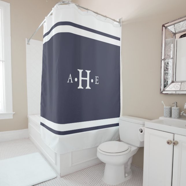 Classic White Border Monogram Custom Colour Shower Curtain (In Situ)