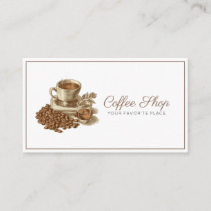 Classic White & Brown Vintage Espresso Coffee Shop Business Card