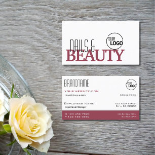 Classic White Burgundy Simple Stylish with Logo Business Card