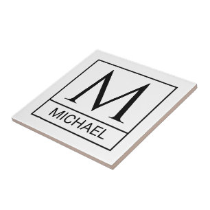 Classic White Ceramic Tile with Initial & Name