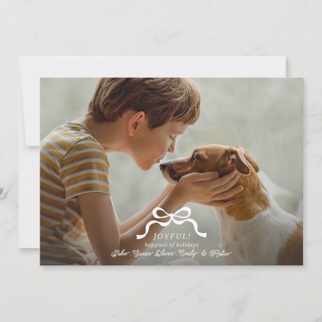 classic white christmas bow photo holiday card (Front)