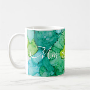 Classic white coffee mug "Blue-Greens Flowers"