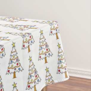 Classic White Colourful Christmas Tree Tablecloth