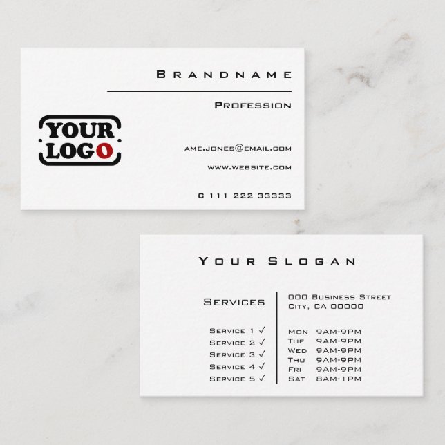 Classic White Custom Logo Template Professional Business Card (Front/Back)