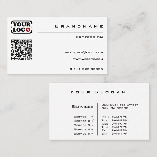 Classic White Custom QR Code Logo Professional Business Card (Front/Back)