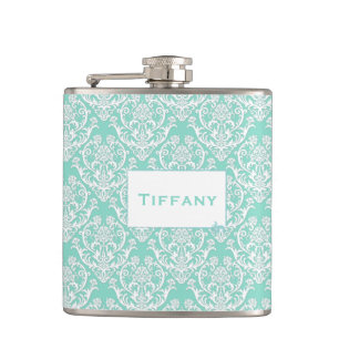 Classic White Damask Pattern Hip Flask